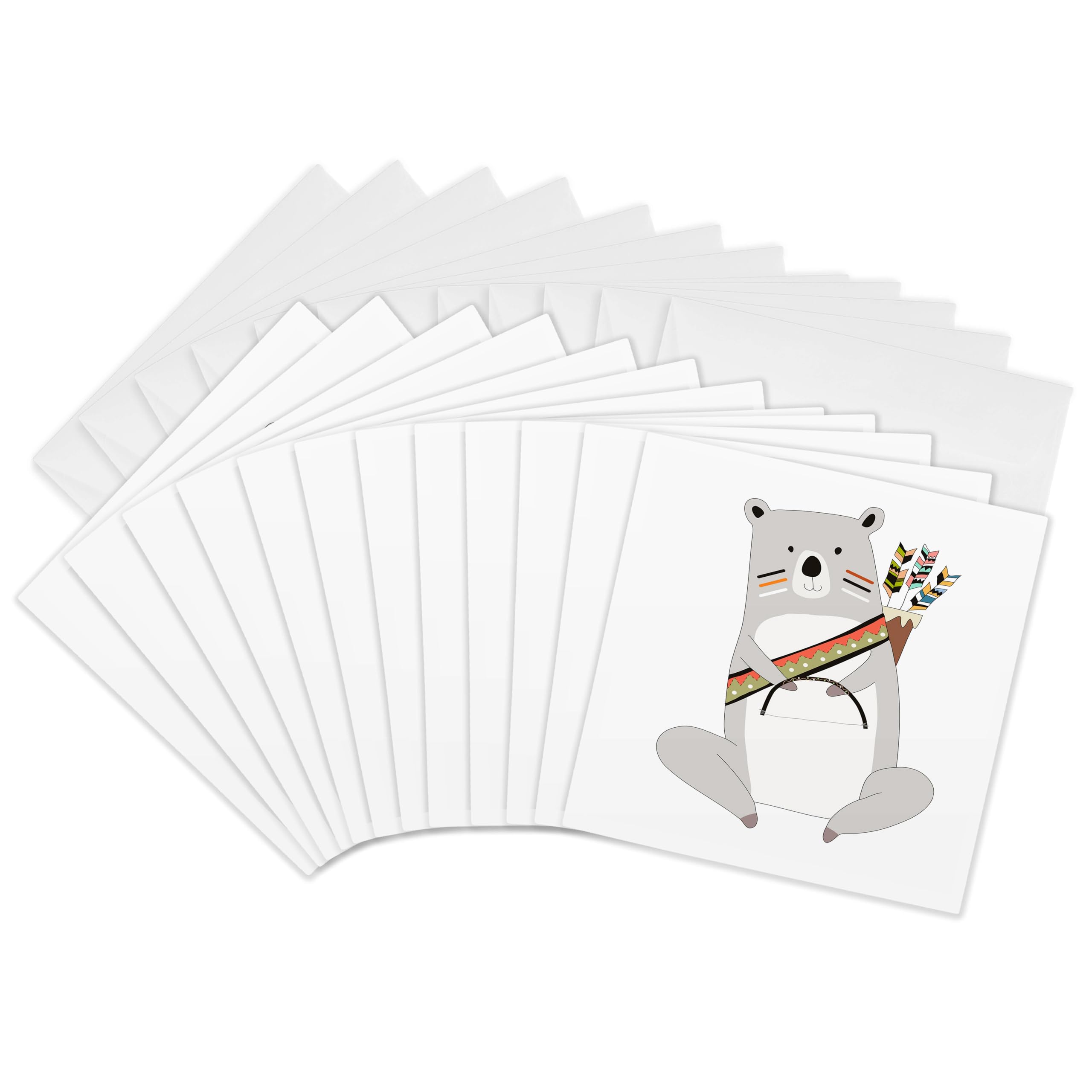 3dRose gc_254852_2 6 x 6-Inch "Cute Tribal Bear with a Bow and Arrows Illustration" Greeting Card (Set of 12)