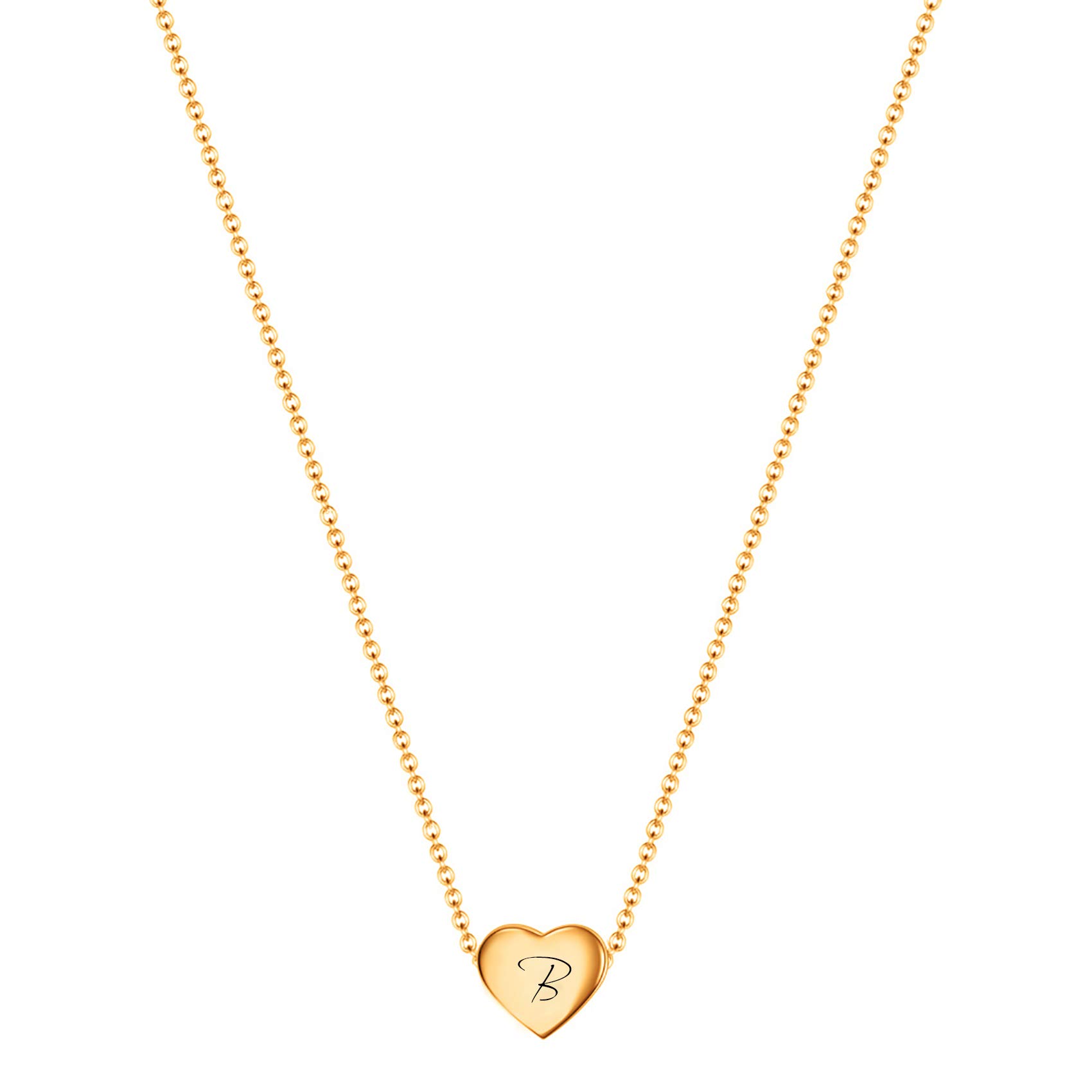 VQYSKO Necklace Ladies Heart Letter Chain-Stainless Steel Name Chains, Exquisitely Small(For Women/Girls/Mom) Birthday Gift, Valentine's Day present (Golden-B)