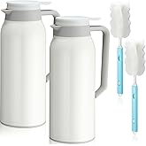 Mifoci 2 Pcs 51oz Stainless Steel Thermal Coffee Carafe White Double Walled Thermal Carafe Insulated Hot Beverage Dispenser with Retractable Brush 12 Hour Heat Retention for Tea Water Keeping Cold Hot