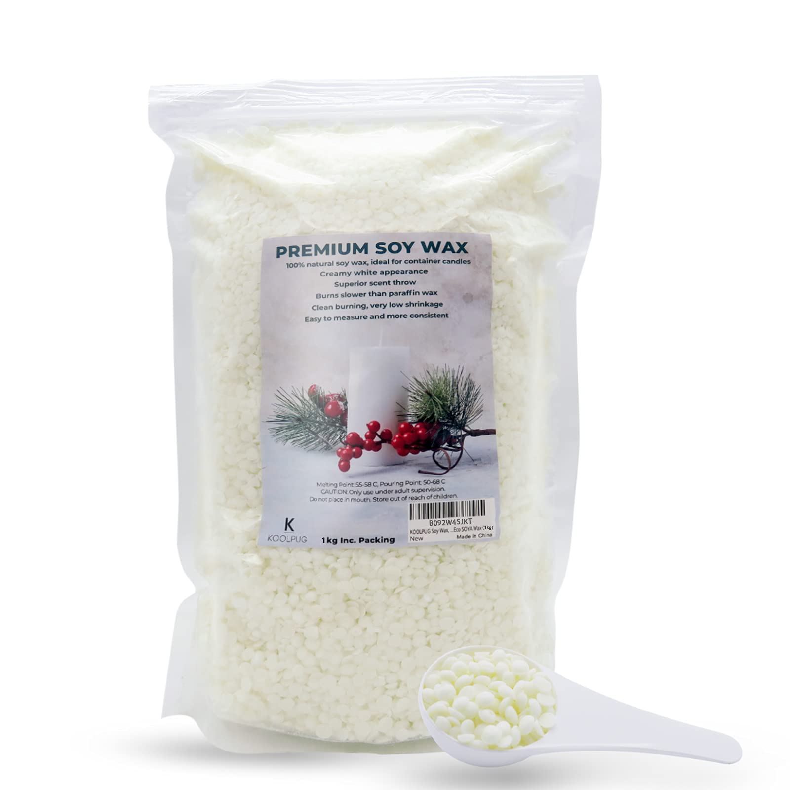 KOOLPUG Soy Wax, 100% Natural Soy Candle Wax Beads, SOYA Wax for Candle Making, Vegan Friendly Wax for DIY Candle Making, Works Well in Votives, Containers, and Pillars (1KG)
