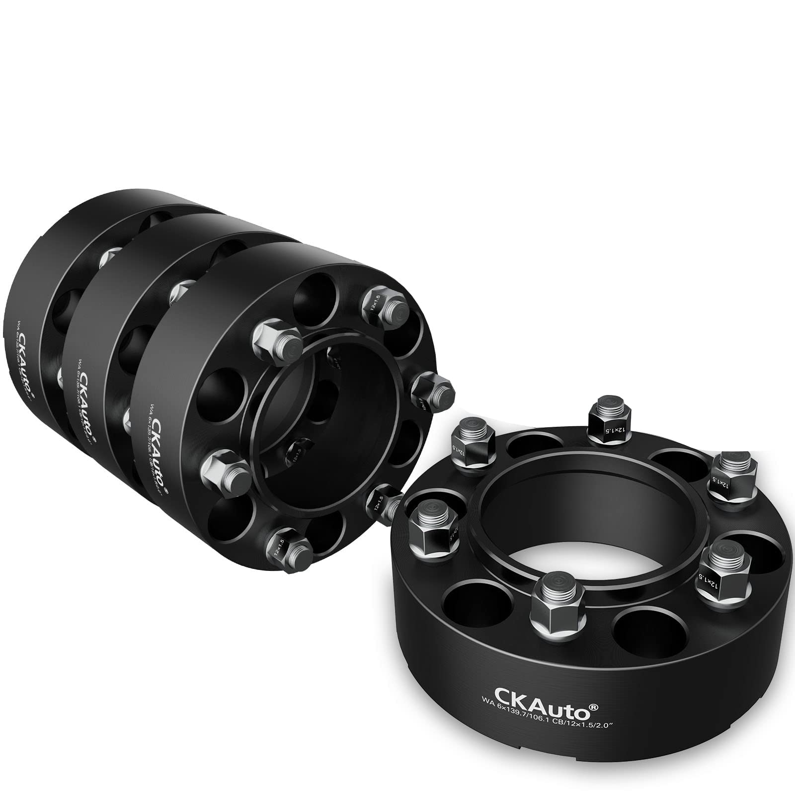 Photo 1 of CKAuto 4 Pack 6x5.5 Hub Centric Wheel Spacers, 2.00" 6x139.7mm Wheel Spacers, 106.1mm Center Bore with M12x1.5 Studs