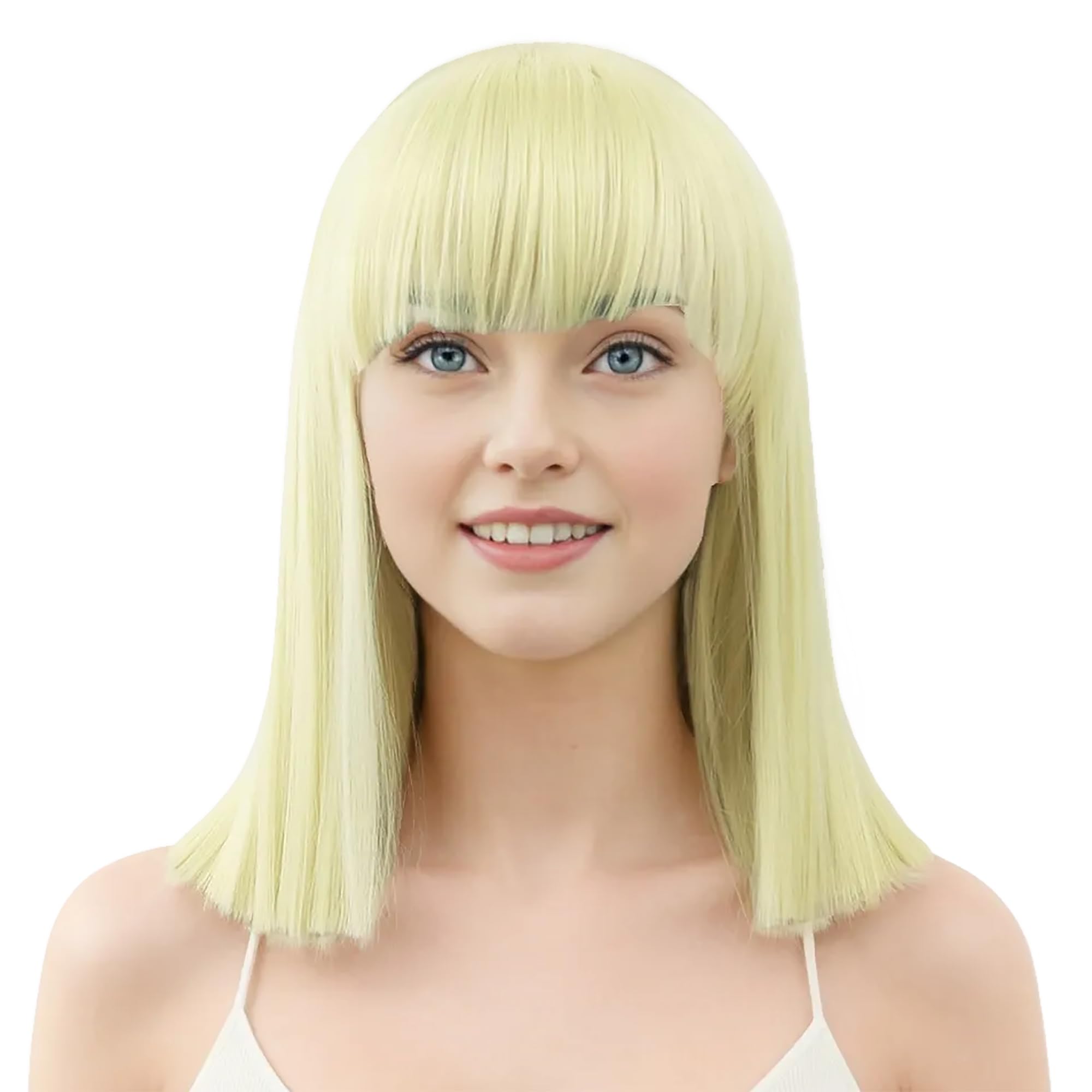 IMISSU Short Natural Cut Hair Cosplay Wig with Straight Bangs Halloween Costume Party Wigs for Women (Blonde)