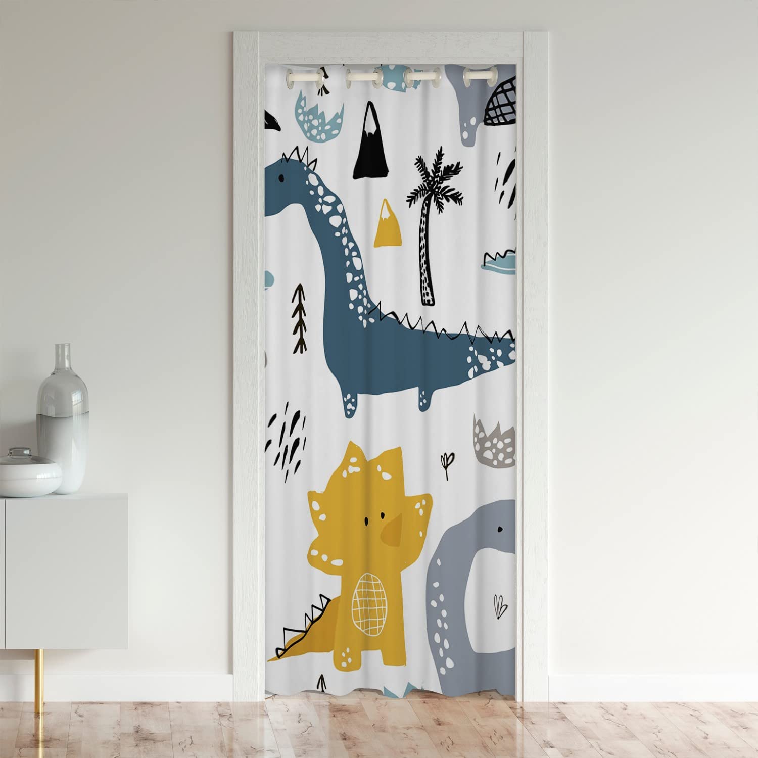 Dinosaur Door Curtain for Doorway Privacy - 86x203cm 3D Digital Closet Door Cover - Jungle Dino Room Curtain - Wild Animal Room Divider - Blue Yellow Window Treatment — image 1