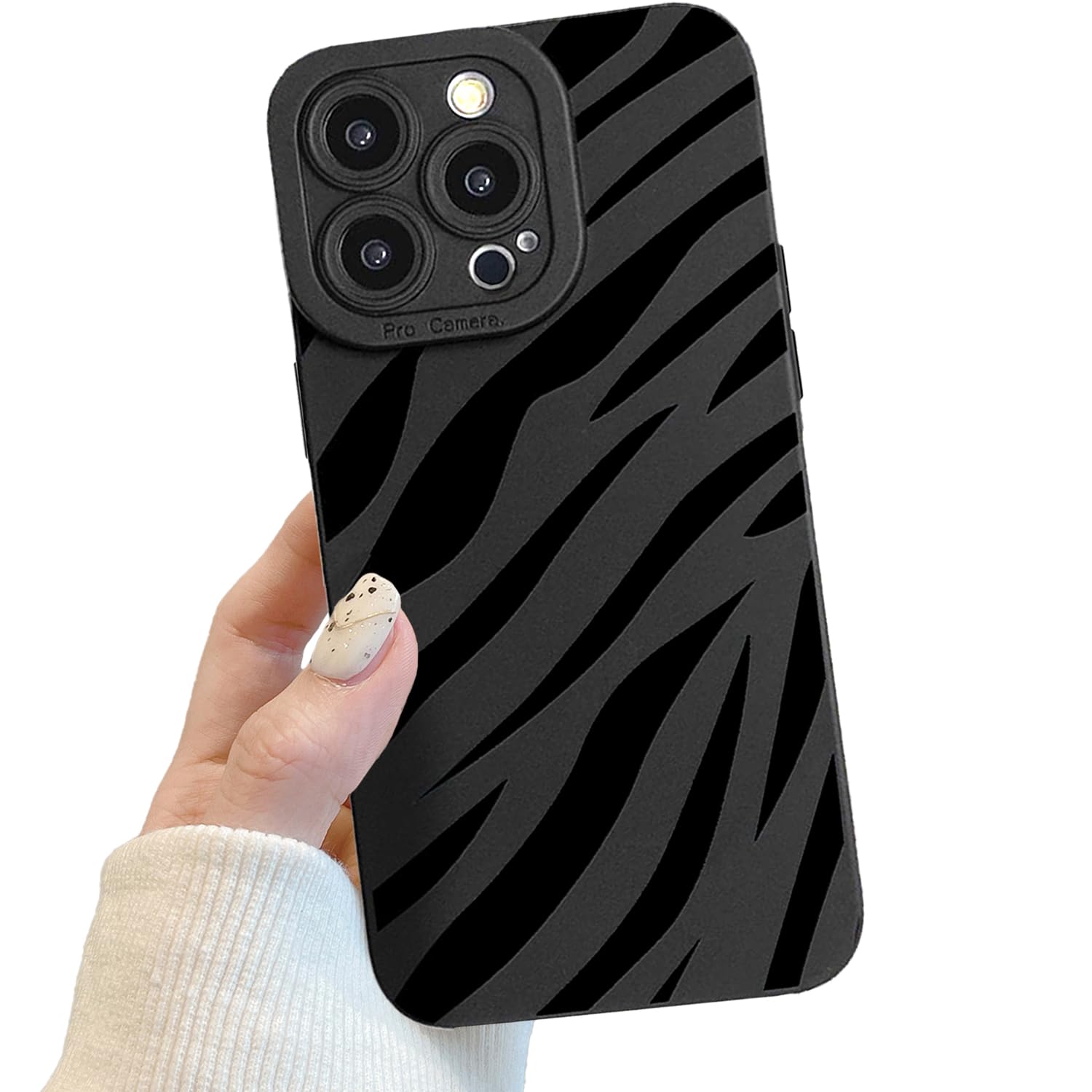 Potok Compatible for iPhone 13 Pro Case, Black Cute Wave Ripple Case Design for Women Girls, Soft TPU Slim Profile, Anti-Slip Shockproof Protective Phone Cover for iPhone 13 Pro — image 1