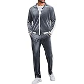 Vssjavun Men's 2 Piece Tracksuit Velour Track Suits Casual Sweatsuits Full Zip Velvet Jogging Suit Sets