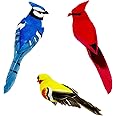 LWINGFLYER 3pcs Clip On Artificial Birds Realistic Red Cardinal Blue Jay Birds Yellow Goldfinch Assorted Birds for Decoration and Crafts Christmas Tree Ornaments