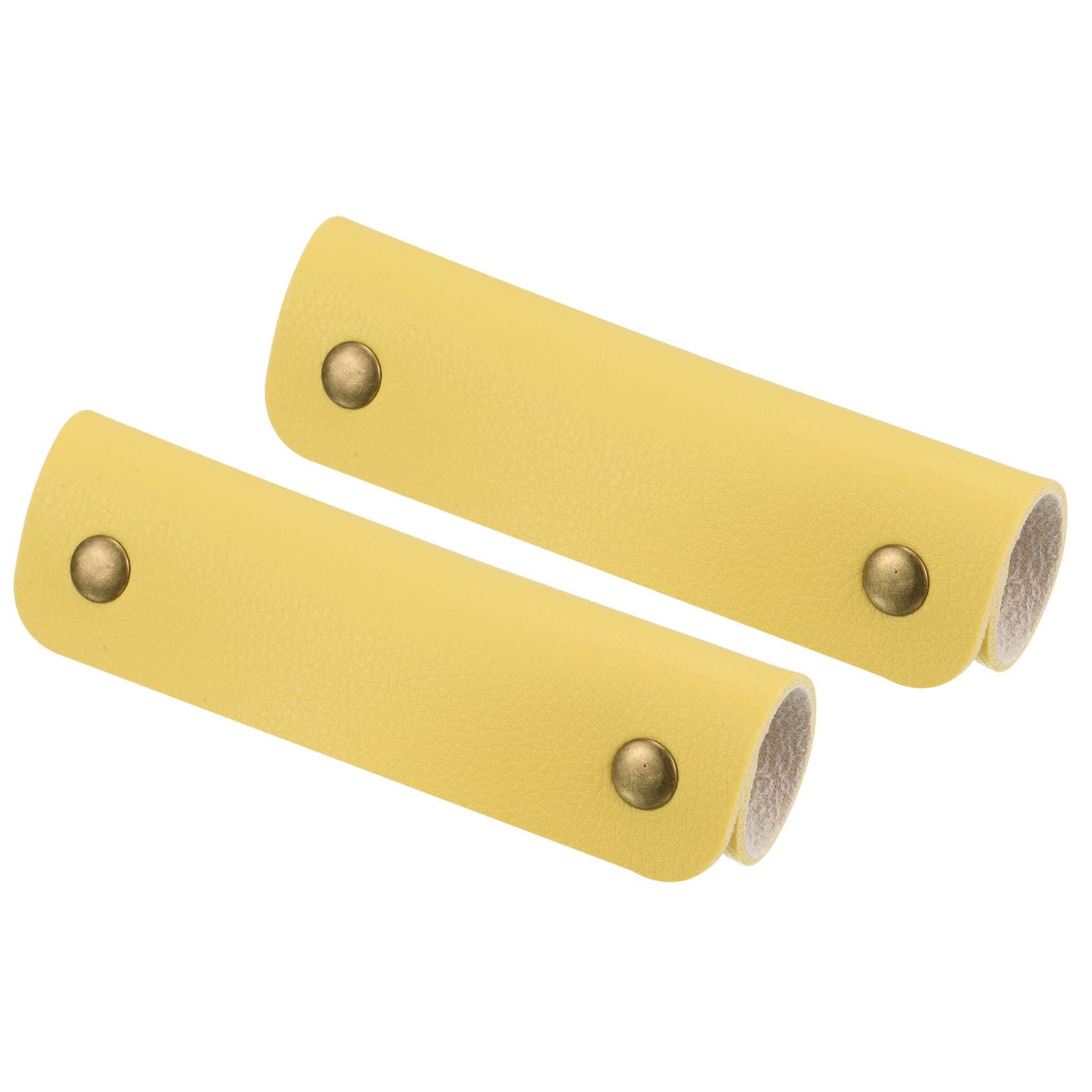 PATIKIL Luggage Handle Wrap, 2 Pack PU Handbag Grip Cover Protector Identifier with Clasp for Suitcase Grocery Shopping Bag, Yellow — image 1