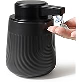 BosilunLife Ceramic Automatic Soap Dispenser with Extended Pump Nozzle, 3 Adjustable Levels, Touchless Lotion Hand Wash Liquid Soap Dispenser for Bathroom & Kitchen, Embossed Wave Design, Black, 10oz