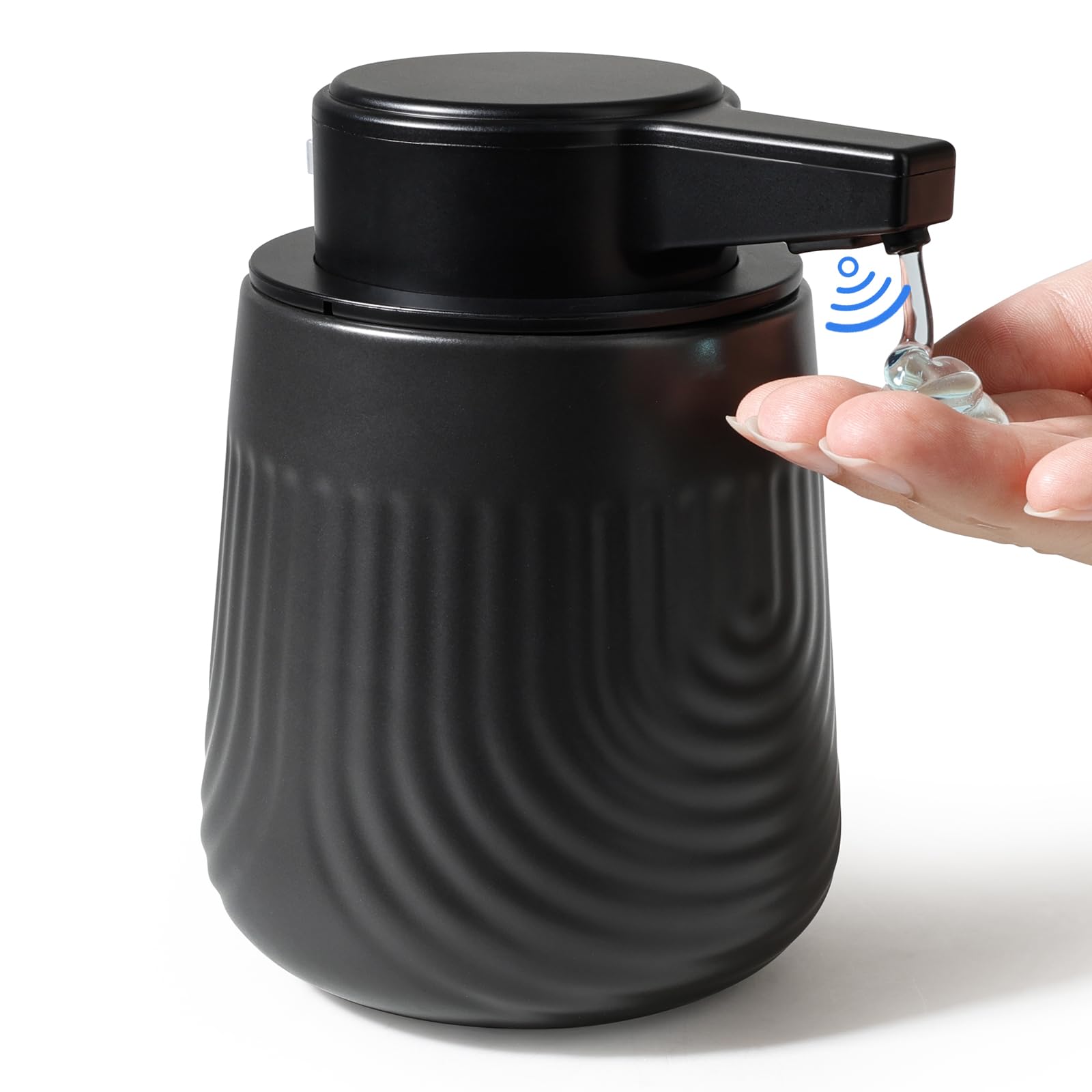 Photo 1 of * doesn’t come with the pump *
BosilunLife Ceramic Automatic Soap Dispenser with Extended Pump Nozzle, 3 Adjustable Levels, Touchless Lotion Hand Wash Liquid Soap Dispenser for Bathroom & Kitchen, Embossed Wave Design, Black, 10oz