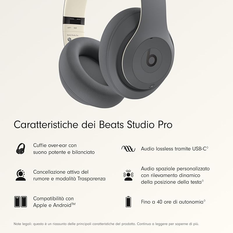 Studio Pro - Cuffie Bluetooth wireless con cancellazione del rumore - Audio spaziale personalizzato, compatibilità con Apple e Android - Grigio sabbia