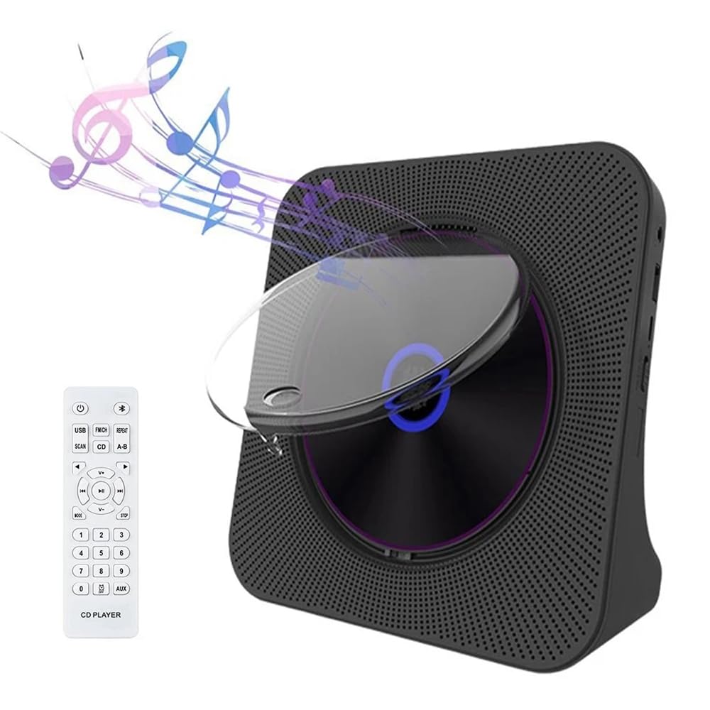 Portable CD Player, Desktop Personal Music MP3 Player Hifi Speaker with Bluetooth FM Radio Remote Controller, Support AUX/USB, Headphone Jack