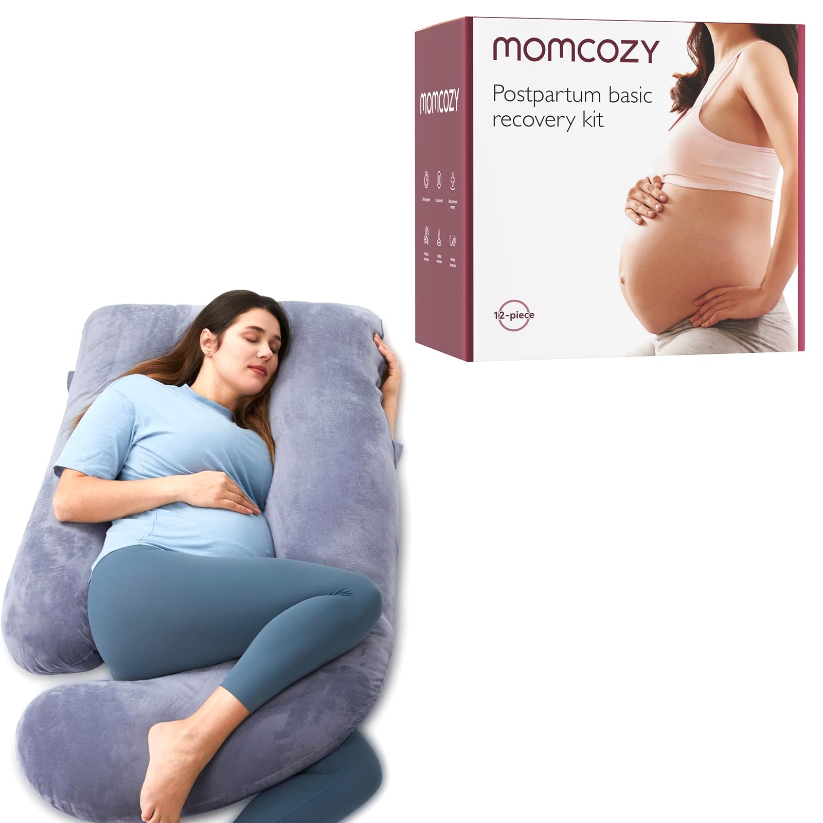 Momcozy Pregnancy Pillows for Sleeping Postpartum Recovery Essentials Kit, U Shaped Full Body Maternity Pillow, 57 Inch Pregnancy Pillow, Labor Delivery Mom Care Kit