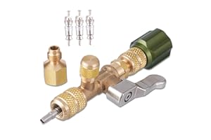 Hongsen Valve Core Removal Tool for HVAC HS-1430, AC Schrader Valve Tool with Dual Size SAE 1/4 and 5/16 Port Brass Adapter Compatible with R22 R12 R410 R32 R404 R407 R507