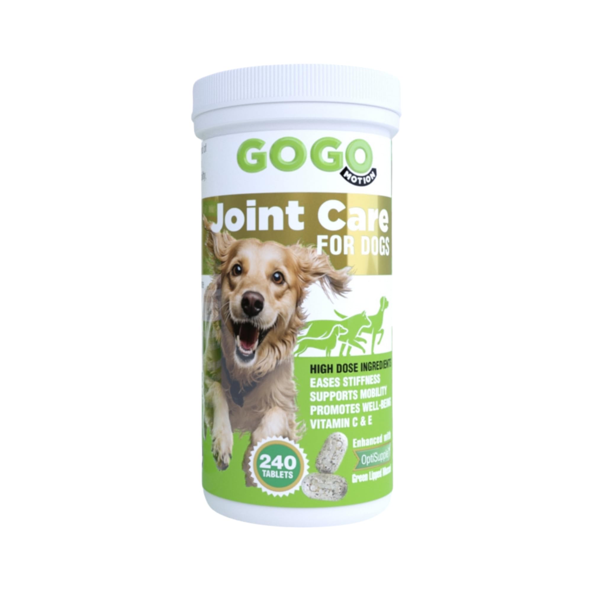 Gogo Motion Joint Care Supplement for Dogs with Green Lipped Mussel and Glucosamine | Rapid Relief for Stiff Joints, Fortified with Vitamin C and E, Maximum Strength Tablets - 240 Crushable Tablets