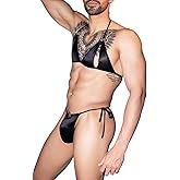 k.SELLOUT Mens Sexy Bra Thong Satin Lingerie Set Briefs Bikini Crossdresser Underwear Black