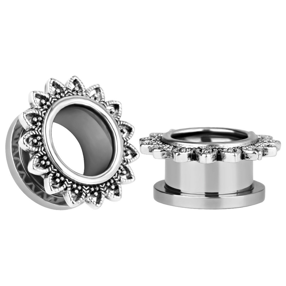 KUBOOZ(1 Pair Simple Retro Screw Ear Plugs Tunnels Gauges Stretcher Piercings 1/2"