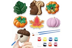 ArtCreativity Thanksgiving Ceramic Painting Craft - 7 Pack - Kids Fall Crafts Includes 7 Ceramic Figures, 8 Paint Set, 2 Brushes, 7 Adhesive Magnet - DIY Thanksgiving Paint Activity for Toddlers 3-8