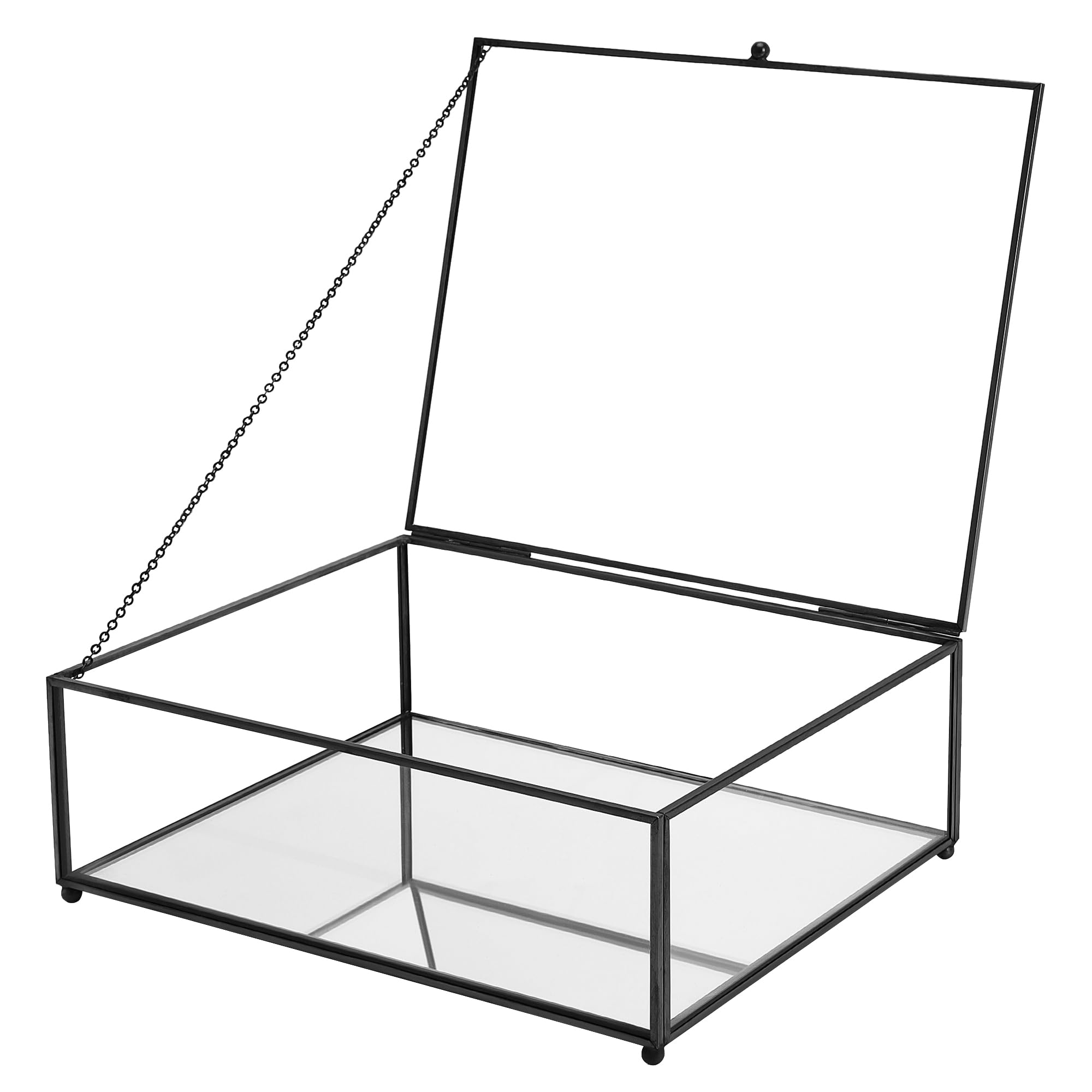 Photo 1 of REDHUGO Large Glass Display Case Handmade, Mirrored Bottom Glass Boxes for Display, Glass Jewelry Box with Lid, Trinket Box Book Photo Box Keepsake Organizer for Vanity Decor Home Dresser, Black