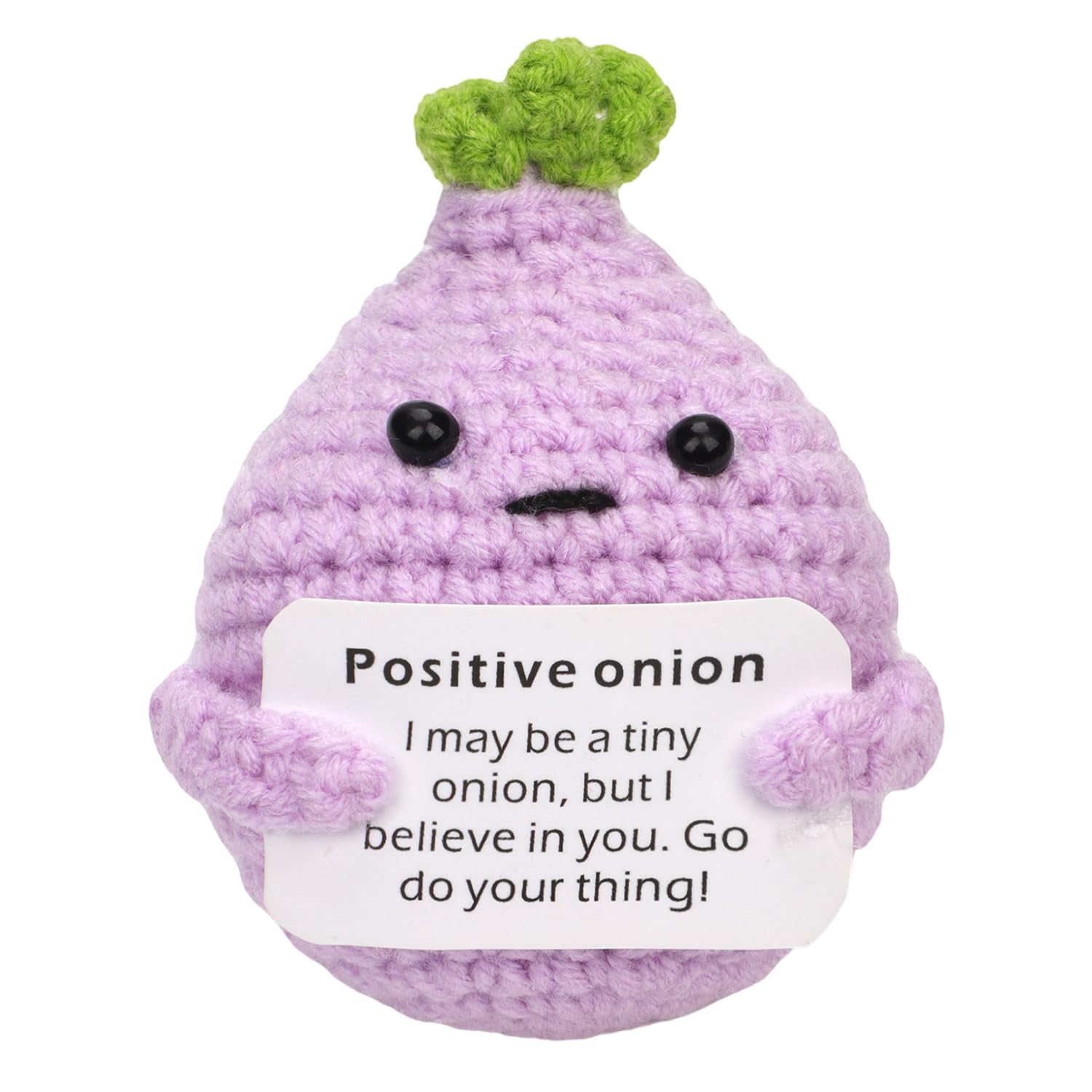 NQEUEPN Crochet Onion, Mini Funny Onion Life Doll Cute Creative Knitted Onions Interesting Onion Holding Card Cheer up Gifts for Emotional Support Decoration Encouragement (Purple)