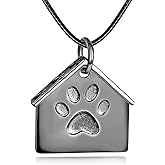 Dreamboat Paw Print Necklace Sterling Silver House Pendant Pet Keepsake Memorial Jewelry for Loss of Dog Sympathy Gifts for Women Men