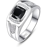 Yaresul 8 * 8mm 2.85CT 925 Sterling Silver Mens Gemstone Ring Princess Cut Created Black Onyx|Sapphire|Emerald|Ruby Mens Wedding Band Engagement Ring Pave CZ W/AAA Size 6-13