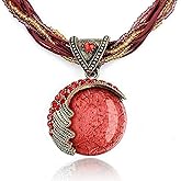 Nawjue Fashion Jewelry Retro Vintage Bohemian Style Turquoise Rhinestone Pendant Collar Chain Necklace for Women