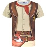 Funny World Mens Cowboy T-Shirt Western Sheriff Rodeo Graphic Short Sleeve Shirt