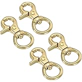 PATIKIL Lobster Clasp Keychains, 4 Pack 2/1 Inch Pure Brass Round Lobster Clasps Swivel Trigger Snap Hook Purse Lanyard Clips for DIY Leather Craft