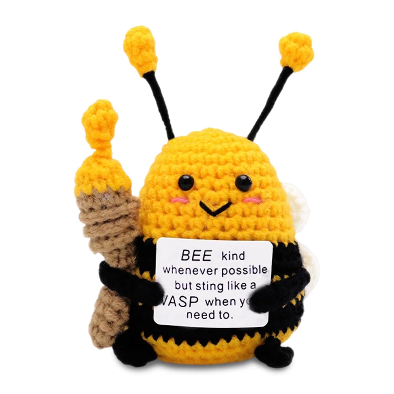 Laicaii Positive Bee, Soft Handmade Bee Plush Toy Crochet, Emotional Support Crochet Bees with Support Card, Positive Crocheting Animal Toy for Home Office Decor, Motivational Gifts for Women Men