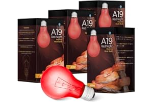 Bluex Bulbs 4 Pack A19 100W Red Night Reptile Heat Bulb - Night Basking Light E26 - Terrarium Heat Source for Lizards Turtles