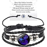 IQPDYV Zodiac Signs Spirit Bracelet Multilayer 12 Constellation Bracelet for Women Men Handmade Woven Zodiac Leather Bracelet