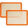 Luckyiren Silicone Baking Mat, Set of 2 Baking Pads Cookie Sheet, Non-Stick Oven-Bake Cover Runner for Making Macaroons, Cookies, Easy Clean & Reusable, 16.5 inch by 11.7 inch, Beige/Oragne, 4mm