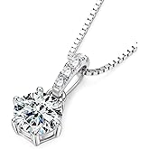 DYUNQ 1-2 CT Moissanite Necklace for Women, Solitaire Lab Imitation Diamond Pendant, 18K White Gold Plated D Color Round Cut 925 Sterling Silver Necklace, GRA Certified, 18+2 inch Box Chain