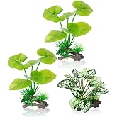 3-Pack Realistic Weighted Aquarium Plants Set for Betta Fish Tank with Base | Plastic weighted base, 2x6in &amp; 1x5in, silk-like soft leaves, for betta tanks, reptile/terrariums, aquascaping, fade resistant