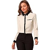 Allegra K Women's Button Down Shirts Long Sleeve Work Office Tops Collared Shirt Casual Chiffon Blouse 2025