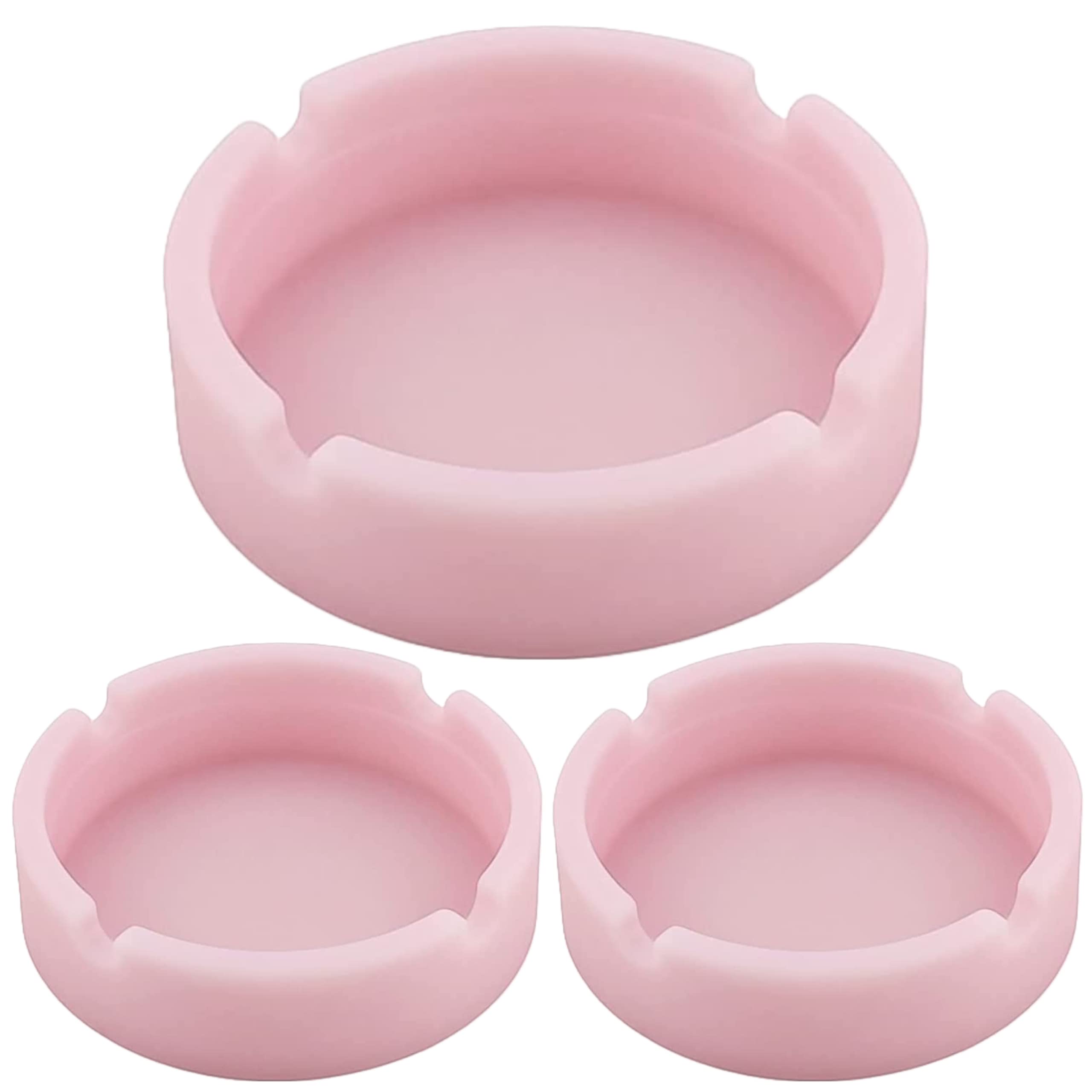 Silicone Heat Resistant Ash Tray - Unbreakable & Washable Ashtray for Outdoor, Restaurant, Indoor and More (3 Pack - Pink)