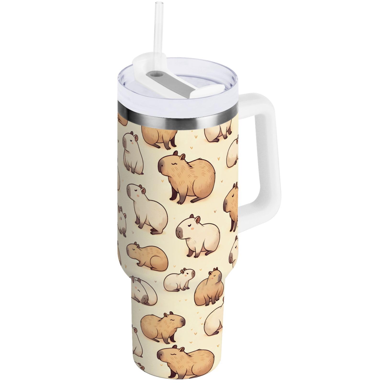 Photo 1 of Capybaras Animal Forest 40 oz Tumbler with Handle Insulated Water Bottle with Straw Lid Stainless Steel Vacuum Insulated Cup Travel Coffee Mug