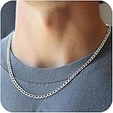 Jikasi Silver Chain for Men Stainless Steel Men's Necklaces Chain Cool Diamond Cut Cuban Link Chain for Men Hip-Hop Jewelry 4mm/6mm 17/18/20/22/24/26 Inches