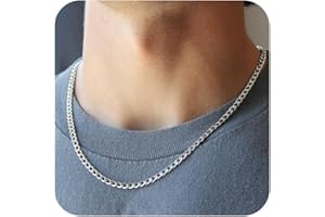 Jikasi Silver Chain for Men Stainless Steel Men's Necklaces Chain Cool Diamond Cut Cuban Link Chain for Men Hip-Hop Jewelry 4mm/6mm 17/18/20/22/24/26 Inches