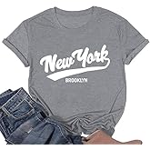 Retro New York Brooklyn Graphic Shirt Women Short Sleeve Blouse Casual Chic Tee