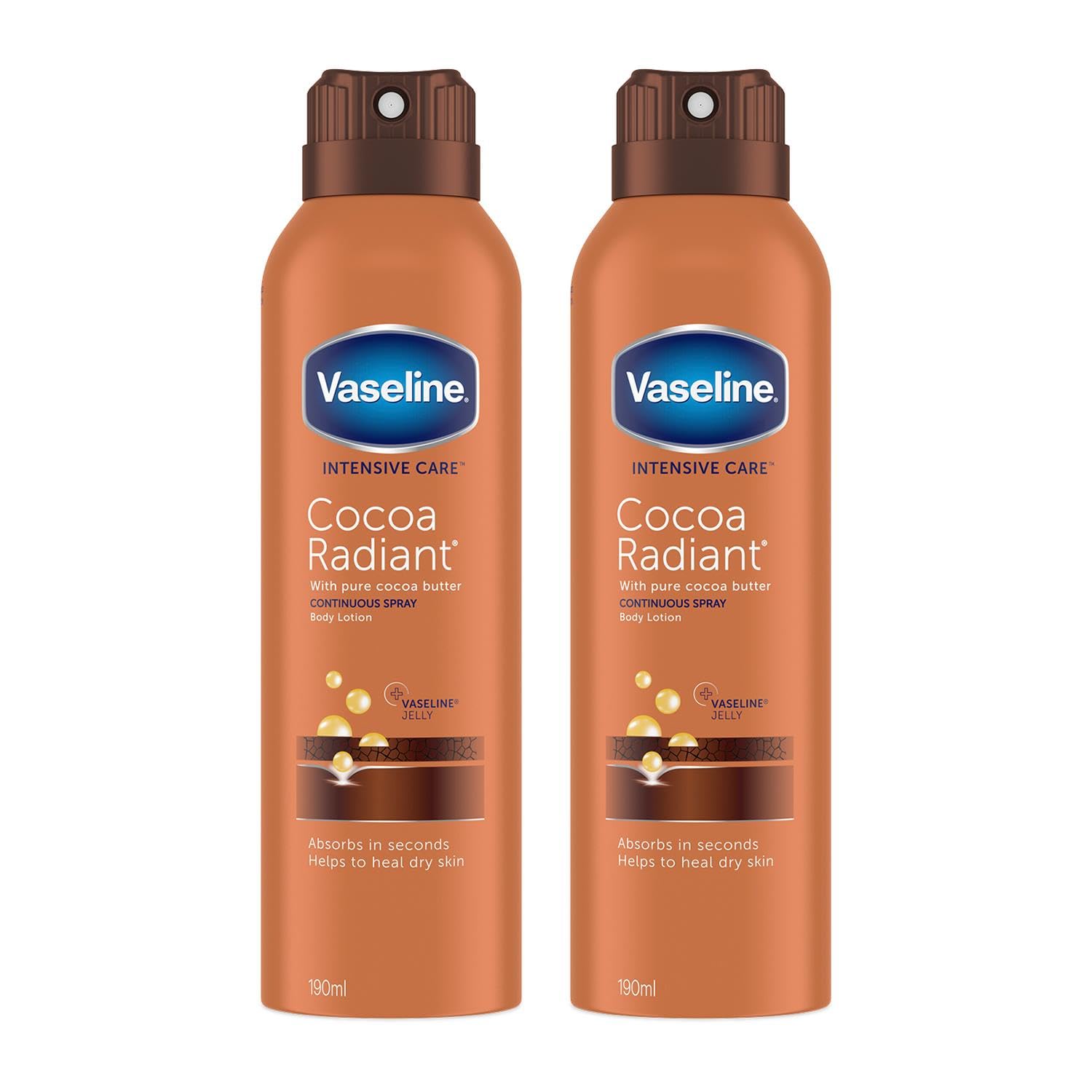 Vaseline Spray & Go Body Moisturiser (2 x 190ml) Cocoa Radiant - Non-greasy โ image 1