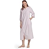 Miss Elaine Long Seersucker Women's Robe, Pockets and Zipper with Front Embroidered Trim, Sleepwear & Loungewear