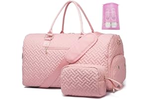 BAVERGE Duffle Bag for Travel, Weekender Bag with Shoe Compartment, Carry On Overnight Bag for Women with Toiletry Bag, Gym Bag with Wet Pocket, Hospital Bags for Labor and Delivery Beige