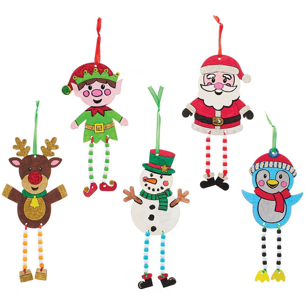 Baker Ross FX387 Christmas Wooden Beading Decoration Kits - Pack of 5, Wood Craft Decorations for Kids Christmas Party, Arts and Crafts for Kids