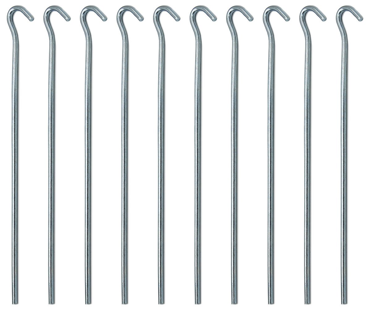 AMANKA Set 10pcs Tent Pegs 250x4mm galvanized steel zinc plated lightweight Stakes with hook for camping tents silver
