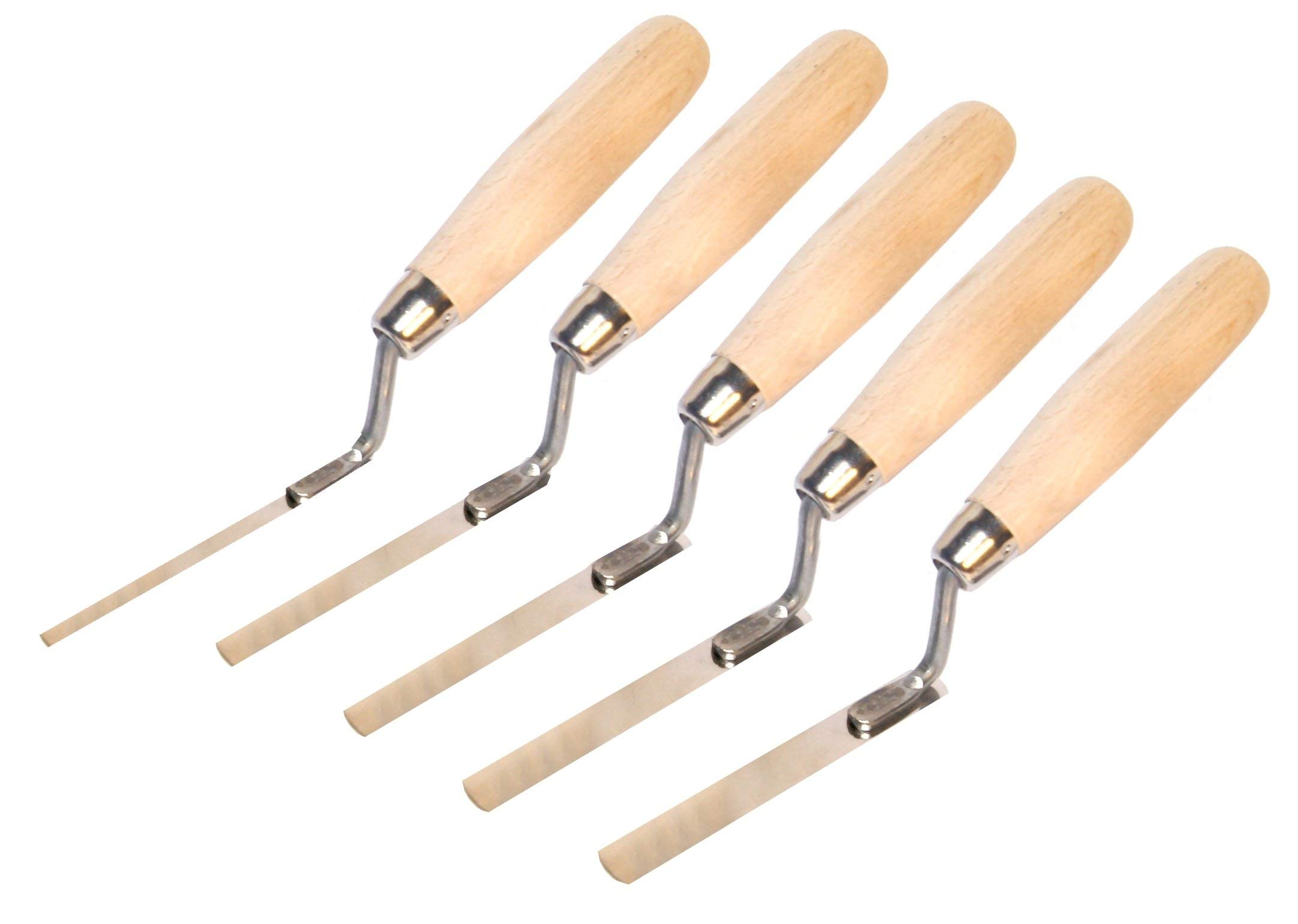 5 x Finger Trowel Set: 6, 8, 10, 12, 14mm Flat Stainless Steel, Wooden Handle (Set)