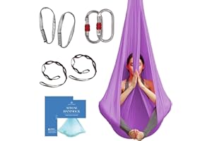 AUM ACTIVE Aerial Silk Yoga Hammock & Swing for Home, Inversion Exercises, Starter Kit for All Levels - Durable with Extension Straps, Carabiners, and Pose Guide