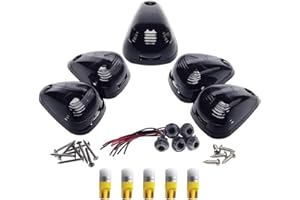 HERCOO Smoke Roof Cab Marker Lights Lens w/LED Assembly Aftermarket Replacement Compatible with Ford F150 F250 F350 F450 F550 Super Duty (Qty:5)