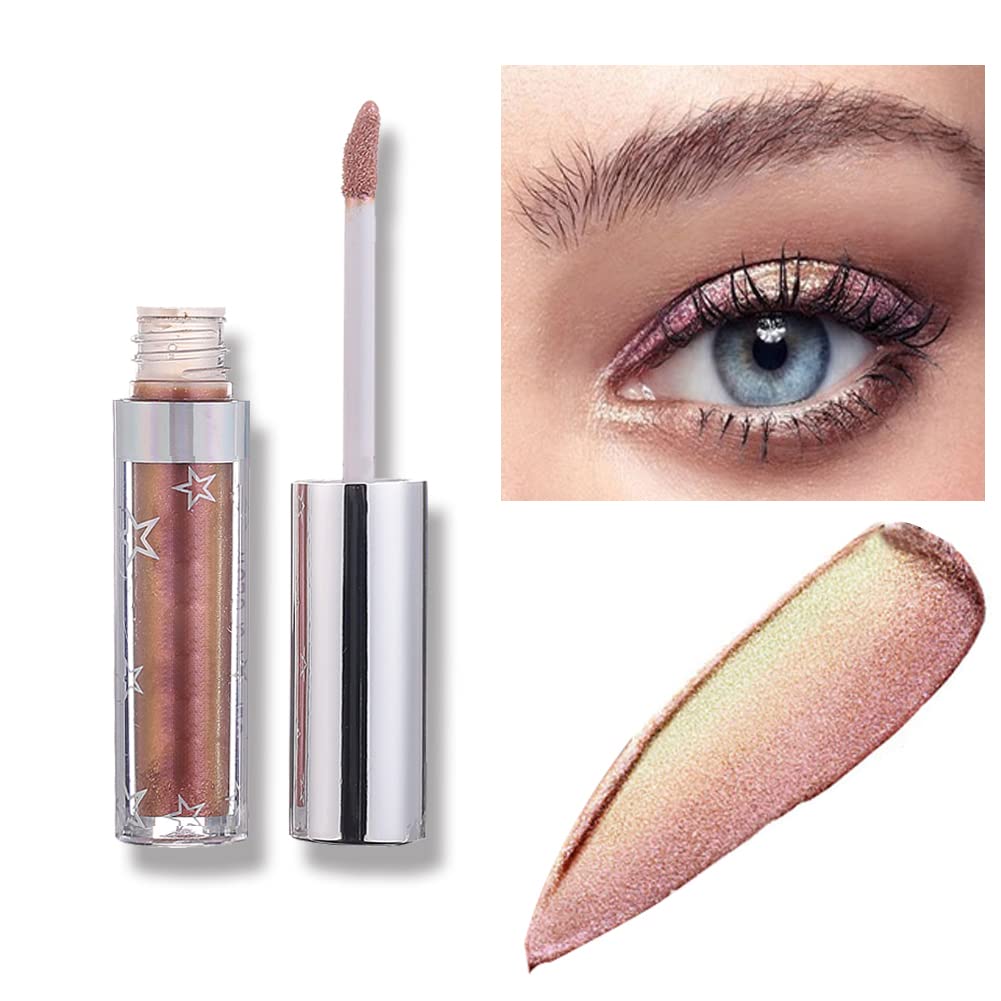 Weixinbuy 12 Colors Liquid Eyeshadow Glitter Metallic Eyeshadow Shining Shimmer Glitter Highly Pigmented Liquid Eyeliner Waterproof Long Lasting(112#Pinch Me)
