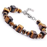 HASKARE Cubic Tigers Eye Bracelet Protection Crystals Beads Bracelet for Men Adjustable Chain Durable Men Jewelry Gift for Christmas Father Day Birthday